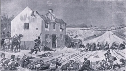 Scene fra slaget ved Haelen der de belgiske troppene beseiret inntrengerne, fra The Great War The Amalgamated Press Limited, 1914